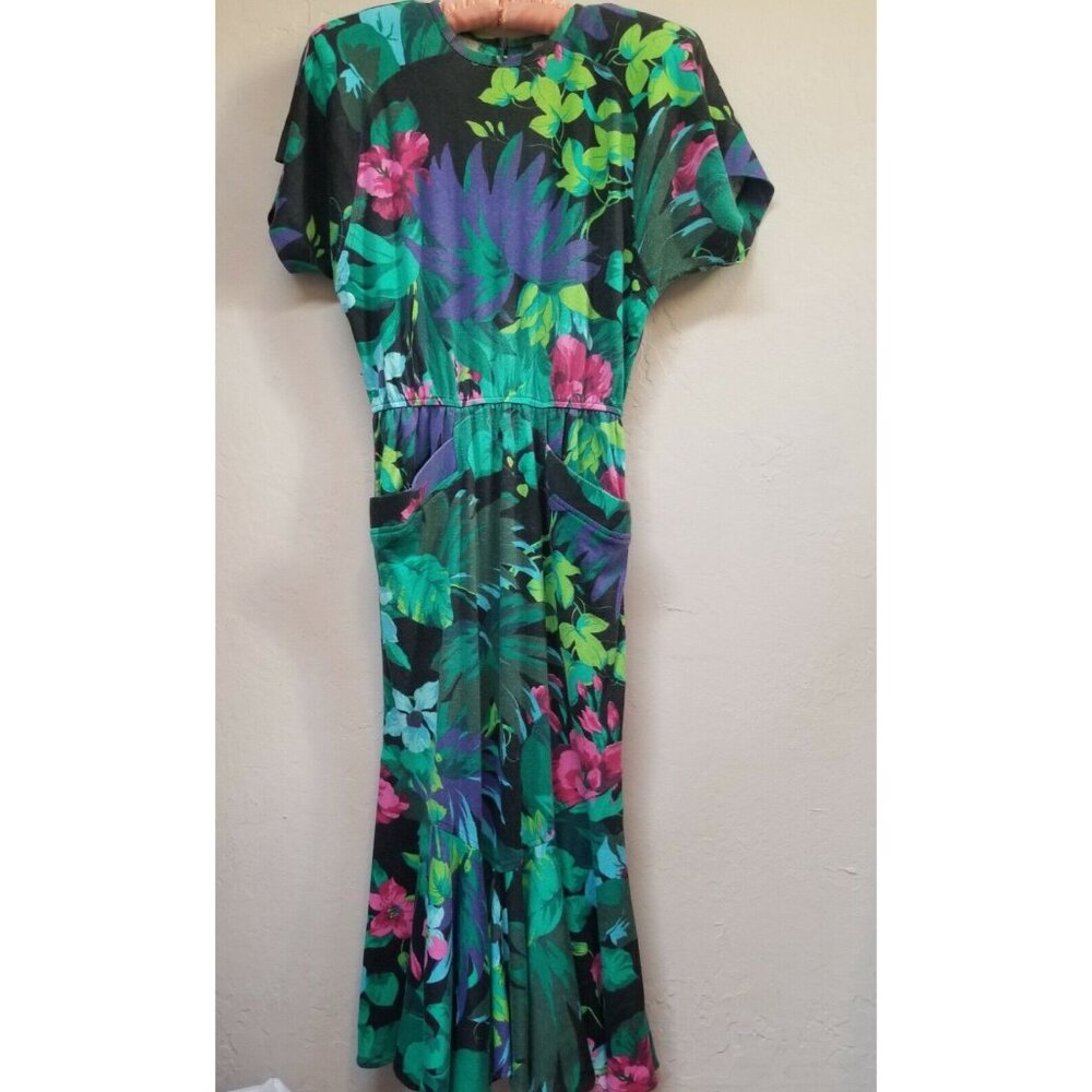 Choon California Womens Hawaiian Floral Ruffle Maxi Dress Size 6 Short Sleeve